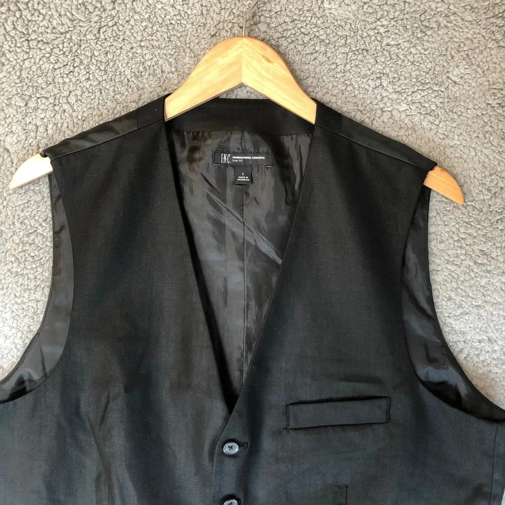INC International Concepts Slim Fit Mens Vest Black Size L Suit Waistcoat Formal